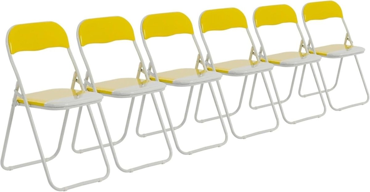 Yellow Folding Chairs Padded Metal Frame Set of 6 Space Saving - Kwikley