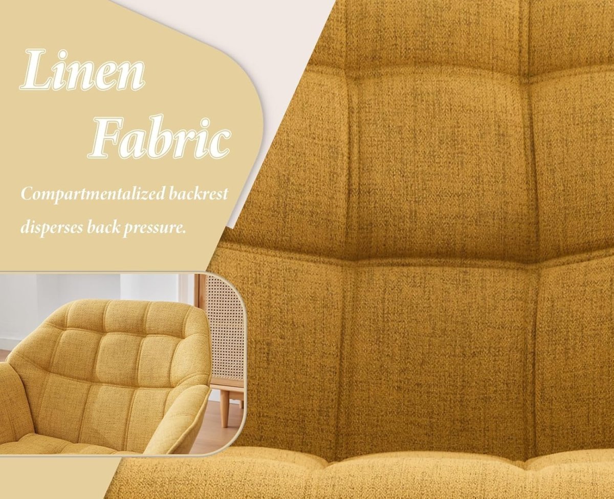 Yellow Linen Accent Chair Modern Tub Armchair Wooden Legs Living Room - Kwikley