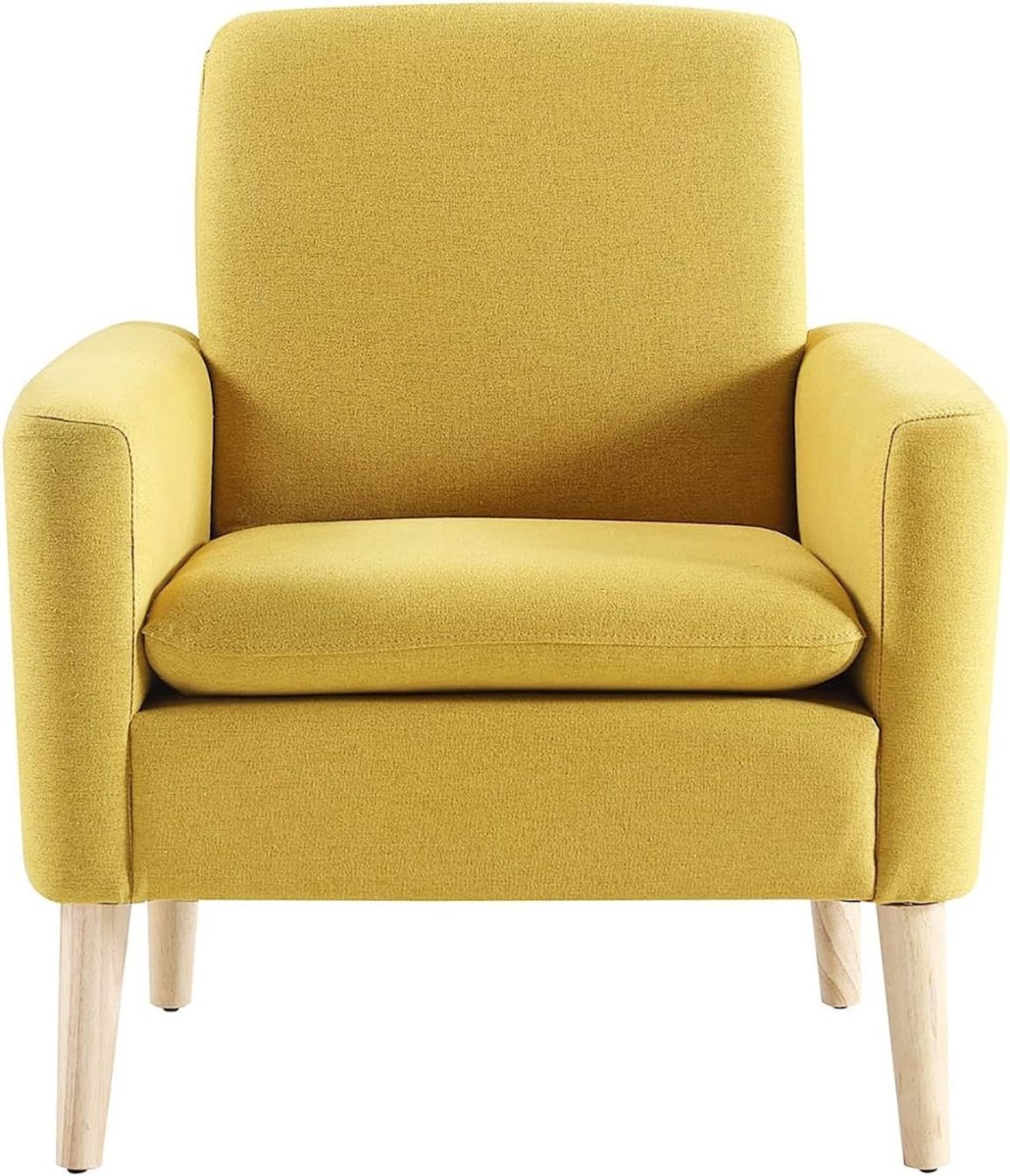Yellow Lounge Armchair Upholstered with Wood Legs for Living Room Bedroom - Kwikley