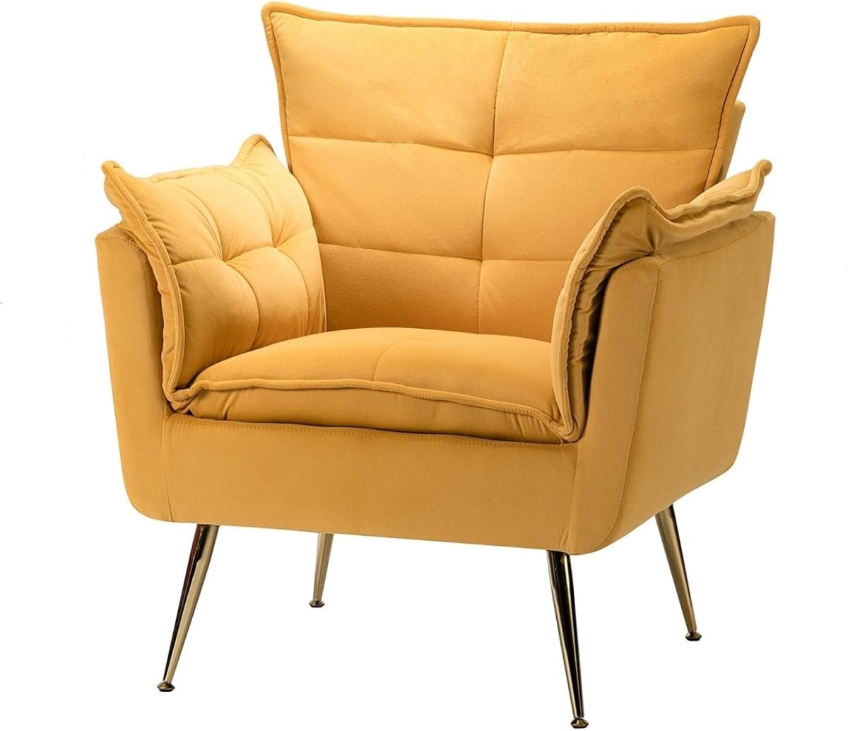 Yellow Modern Tub Accent Chair Gold Metal Legs Upholstered Lounge Chair - Kwikley