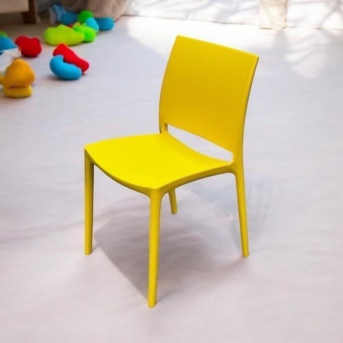 Yellow Plastic Stacking Chair Indoor Outdoor Garden Cafe Seat - Kwikley