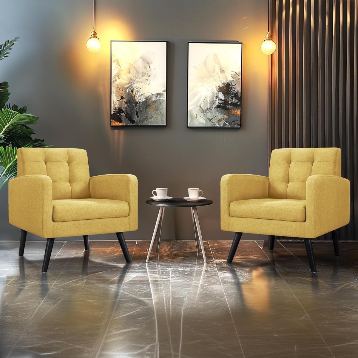 Yellow Tufted Accent Chair Mid Century Armchair for Lounge or Bedroom - Kwikley