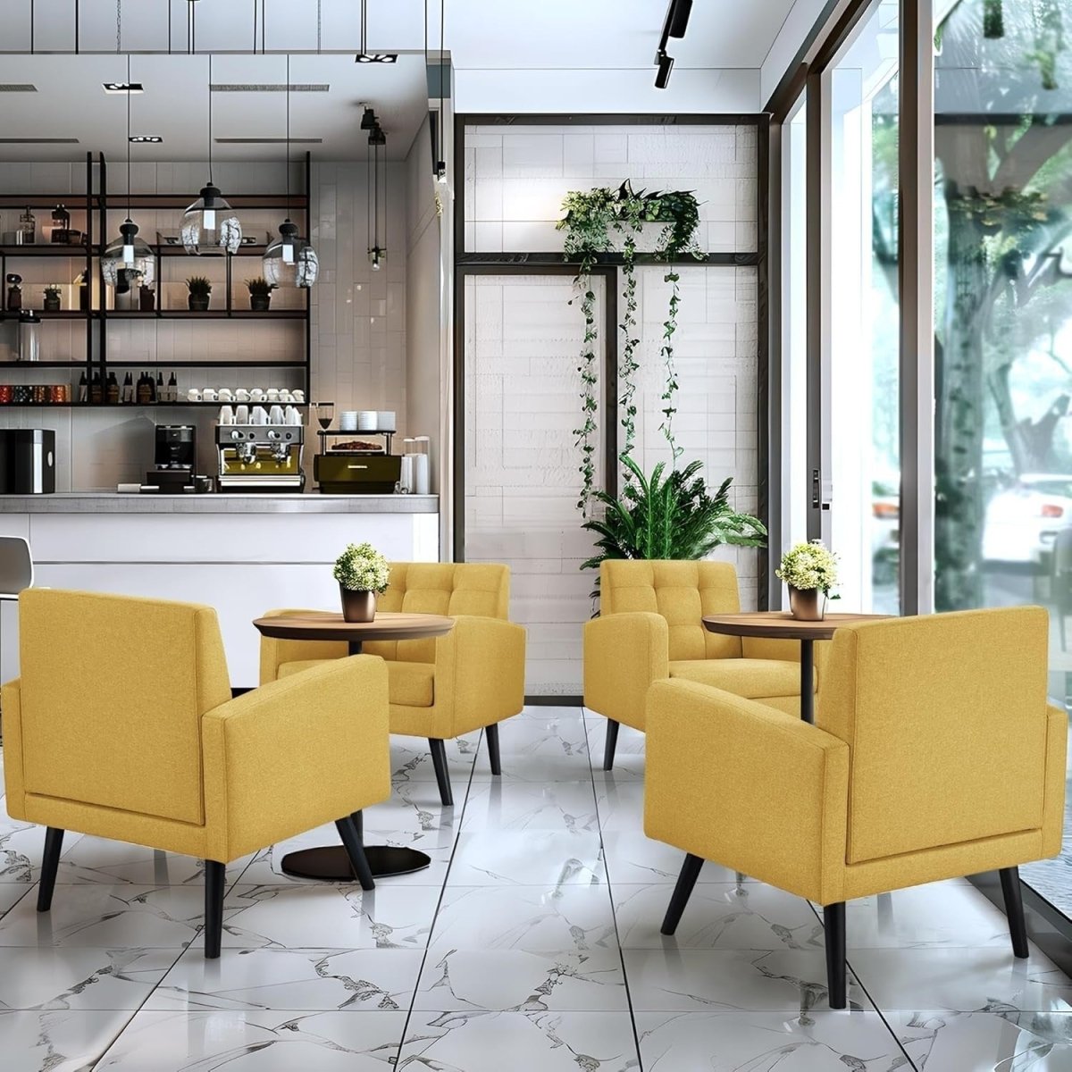 Yellow Tufted Accent Chair Mid Century Armchair for Lounge or Bedroom - Kwikley