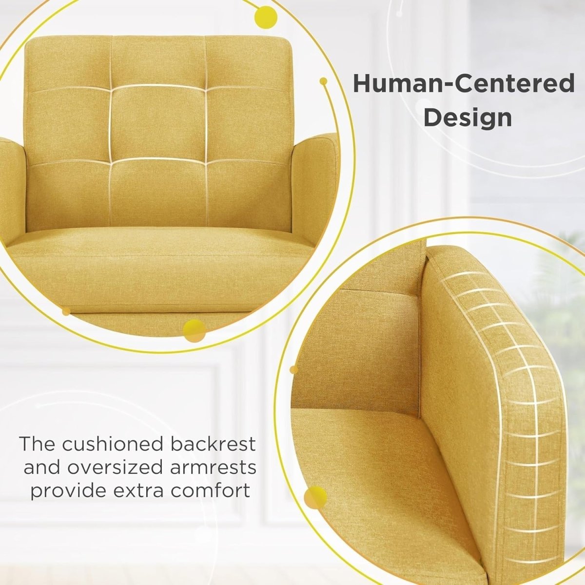 Yellow Tufted Accent Chair Mid Century Armchair for Lounge or Bedroom - Kwikley