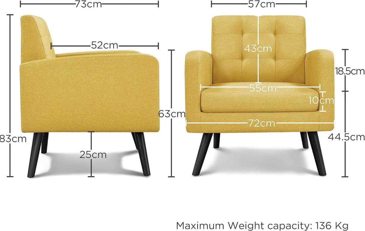 Yellow Tufted Accent Chair Mid Century Armchair for Lounge or Bedroom - Kwikley