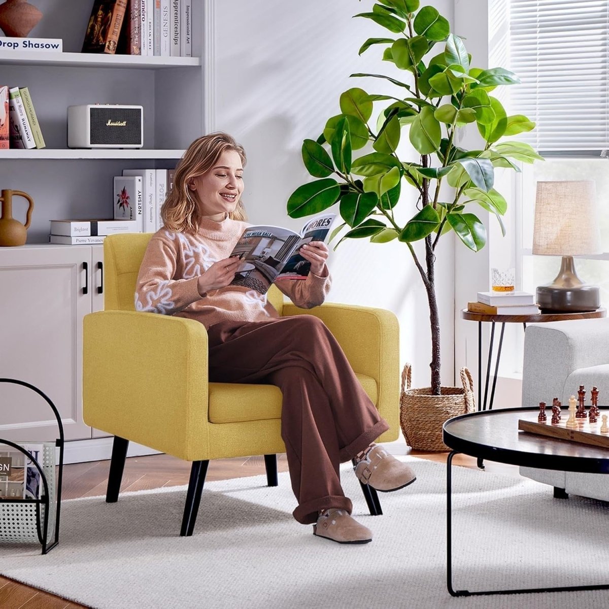Yellow Tufted Accent Chair Mid Century Armchair for Lounge or Bedroom - Kwikley