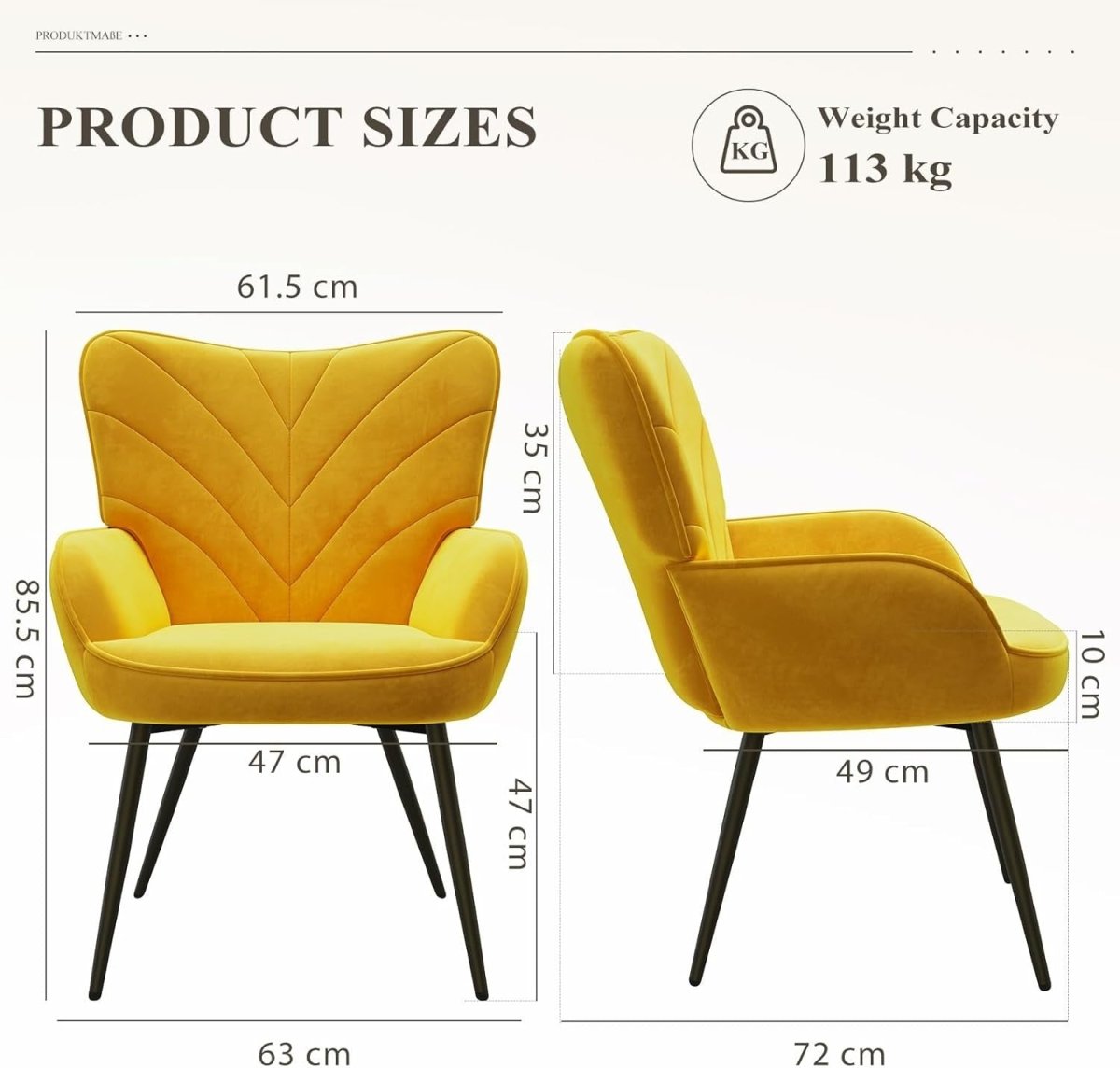 Yellow Velvet Accent Chair Modern Armchair Black Metal Legs - Kwikley