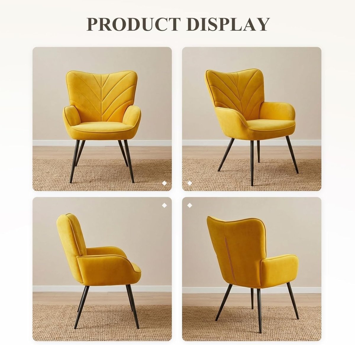 Yellow Velvet Accent Chair Modern Armchair Black Metal Legs - Kwikley