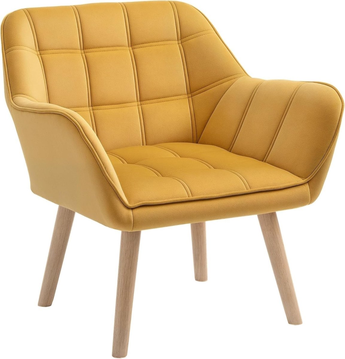 Yellow Velvet Armchair Wide Arm Accent Chair Modern Bedroom Lounge Seat - Kwikley