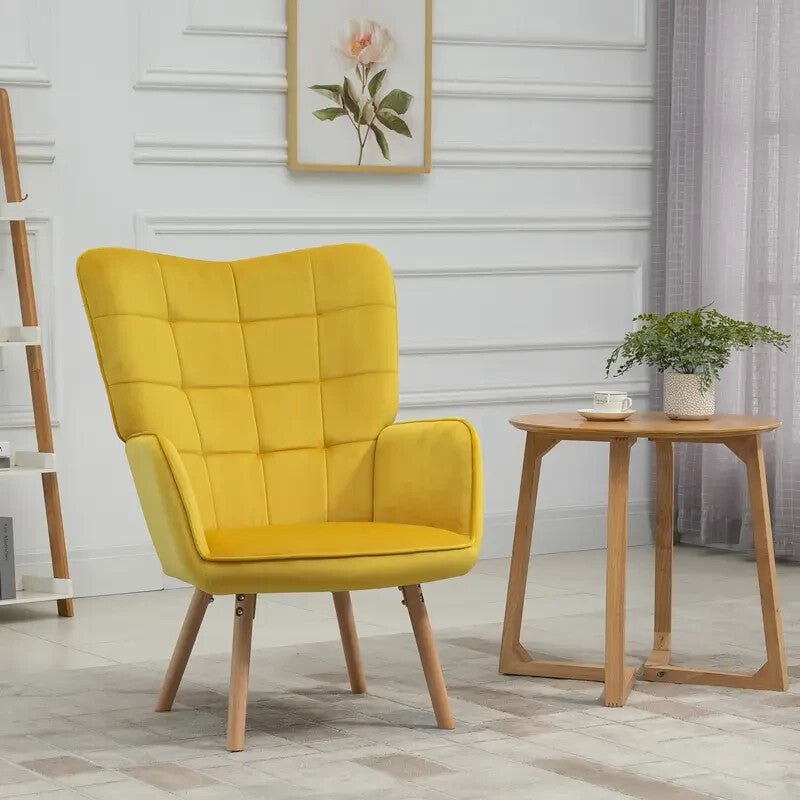 Yellow Velvet Wingback Accent Chair Armchair Sofa Seat for Lounge Room - Kwikley