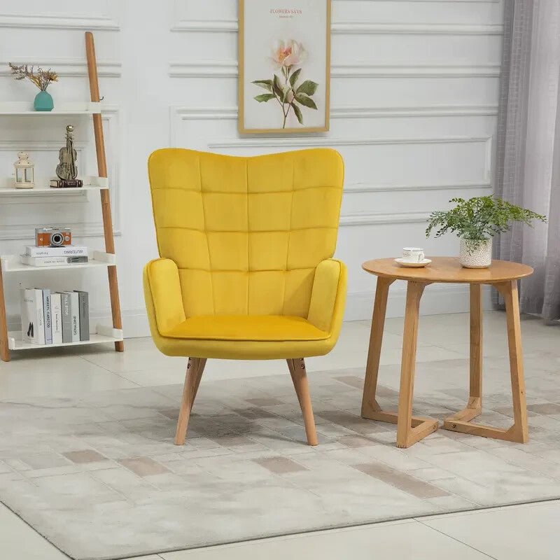 Yellow Velvet Wingback Accent Chair Armchair Sofa Seat for Lounge Room - Kwikley