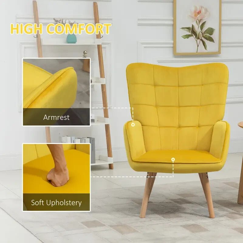 Yellow Velvet Wingback Accent Chair Armchair Sofa Seat for Lounge Room - Kwikley