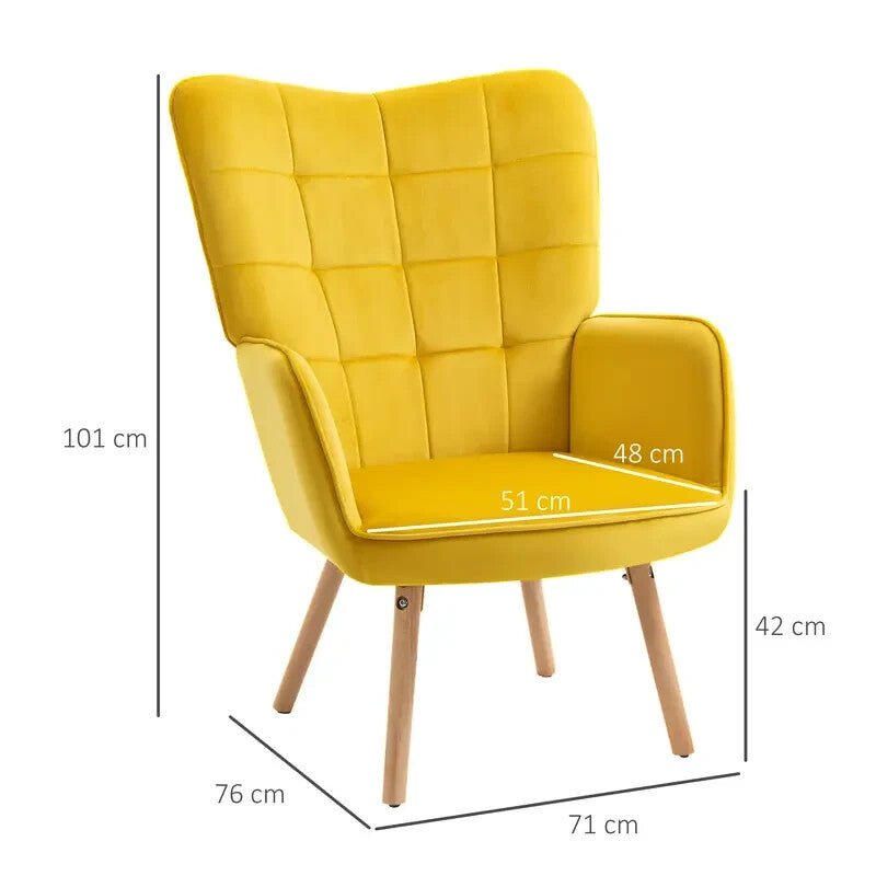 Yellow Velvet Wingback Accent Chair Armchair Sofa Seat for Lounge Room - Kwikley