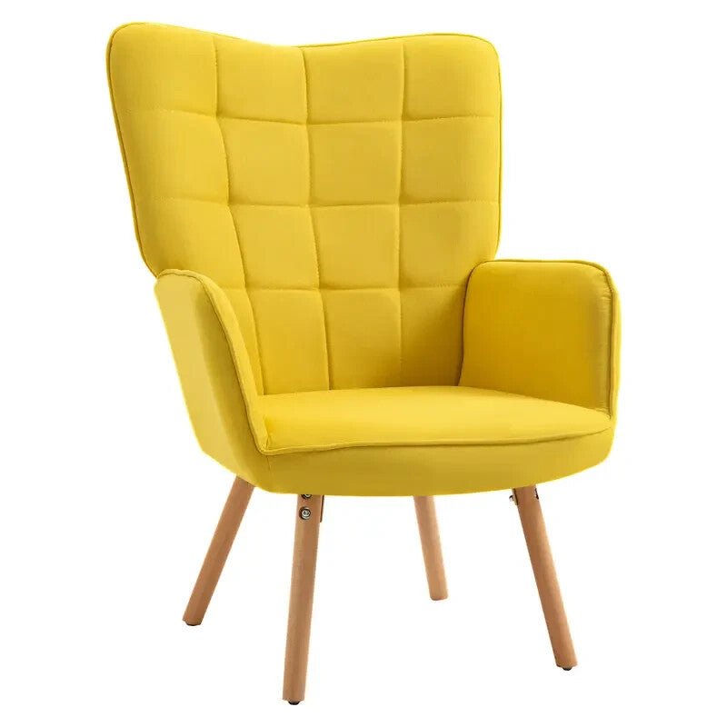 Yellow Velvet Wingback Accent Chair Armchair Sofa Seat for Lounge Room - Kwikley