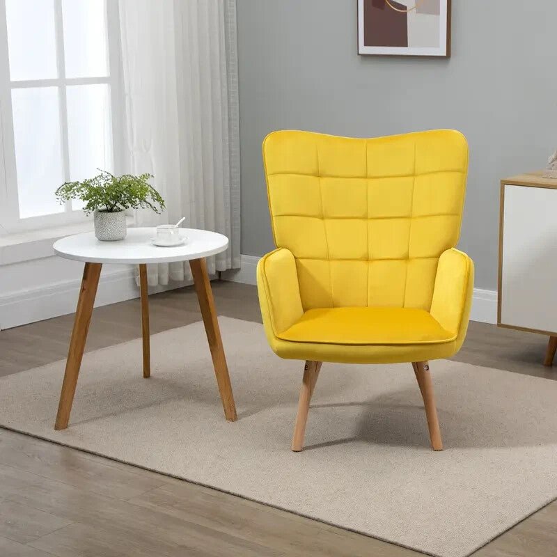 Yellow Velvet Wingback Accent Chair Armchair Sofa Seat for Lounge Room - Kwikley