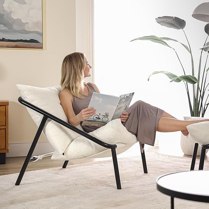 Zinus Accent Lounge Chair Metal Frame Foam Cushioned Sling Chair Oatmeal Beige - Kwikley