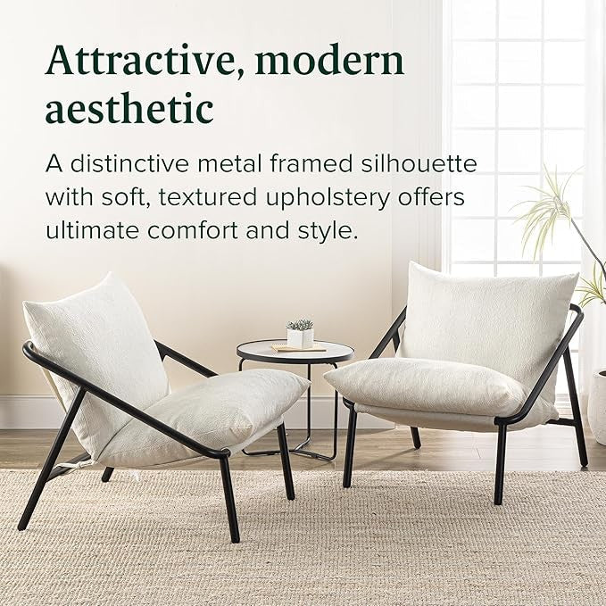 Zinus Accent Lounge Chair Metal Frame Foam Cushioned Sling Chair Oatmeal Beige - Kwikley